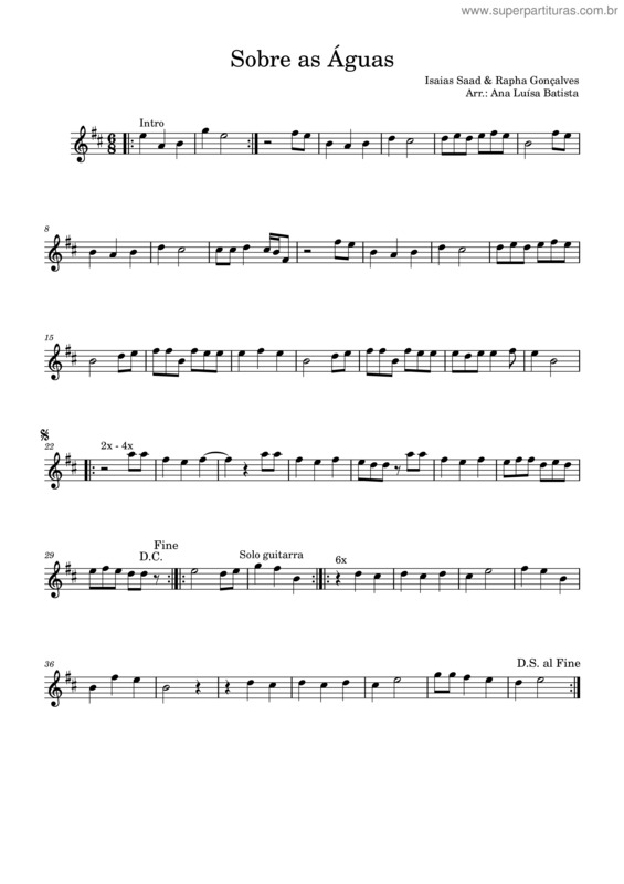 Partitura da música Sobre As Águas – Isaias Saad & Rapha Gonçalves v.2