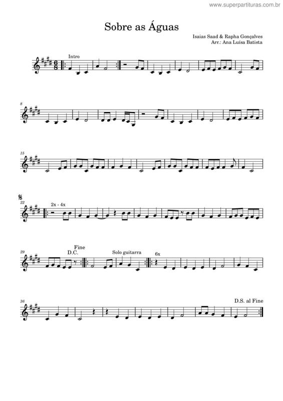 Partitura da música Sobre As Águas – Isaias Saad & Rapha Gonçalves