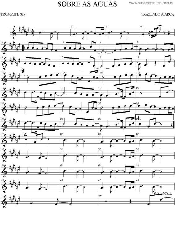 Partitura da música Sobre As Águas v.2