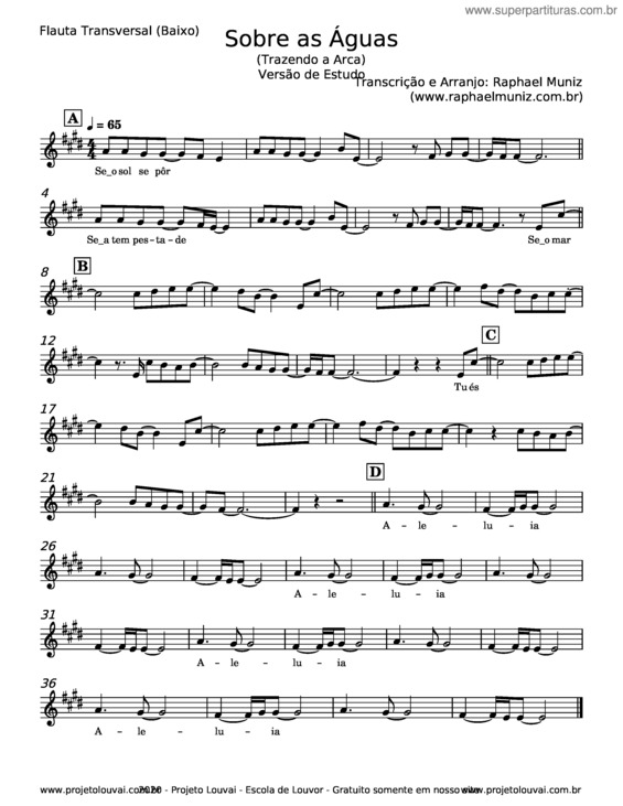 Partitura da música Sobre As Águas v.5
