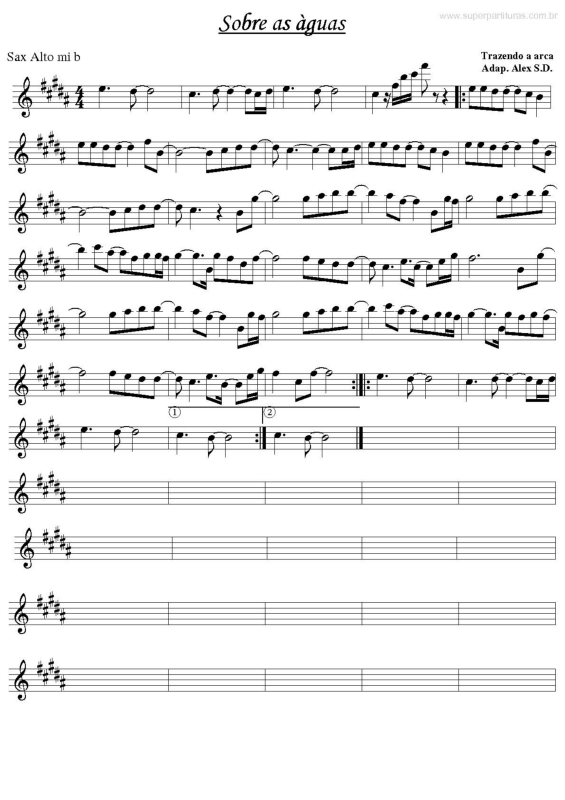 Partitura da música Sobre As Águas