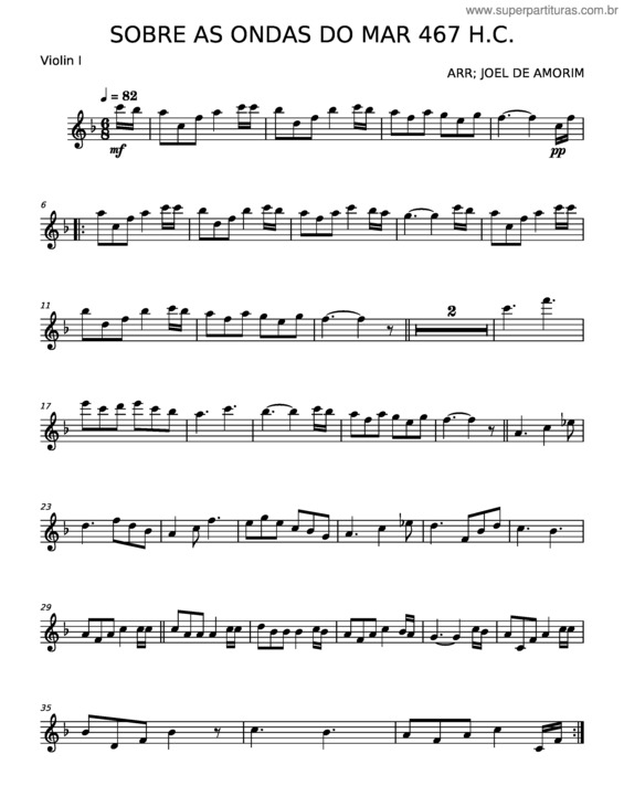 Partitura da música Sobre As Ondas Do Mar – Cassiane v.2