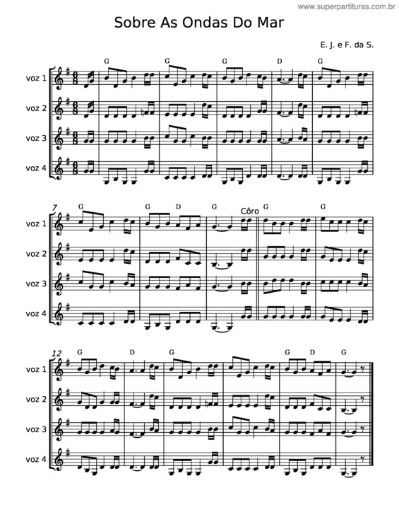 Partitura da música Sobre As Ondas Do Mar – Denis Rosa
