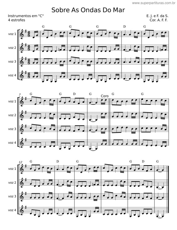 Partitura da música Sobre As Ondas Do Mar – E. J.;F. Da S.;A. F. F.