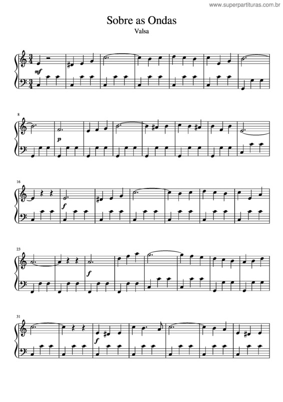 Partitura da música Sobre As Ondas Valsa