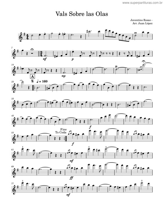 Partitura da música Sobre Las Olas – Juventino Rosas Vals Sobre Las Olas