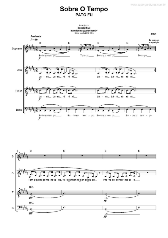 Partitura da música Sobre o Tempo