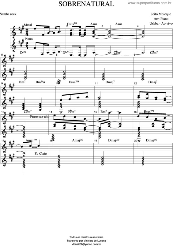 Partitura da música Sobrenatural