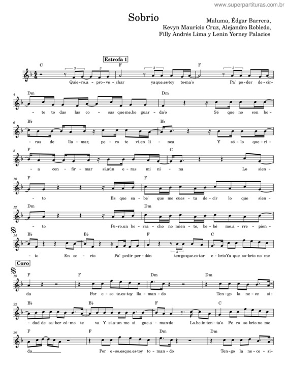 Partitura da música Sobrio – Maluma