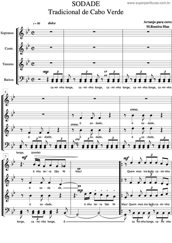 Partitura da música Sodade