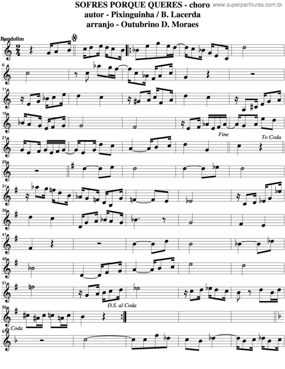 Partitura da música Sofre Porque Queres v.2