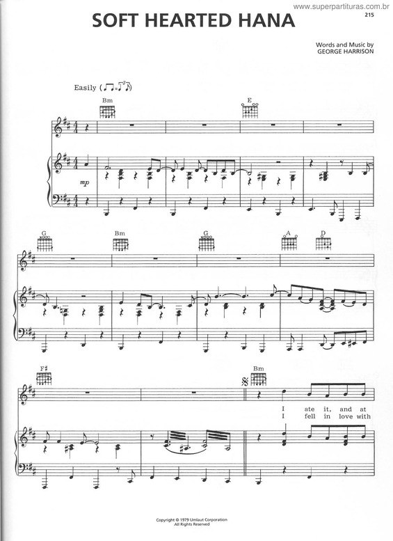 Partitura da música Soft Hearted Hana