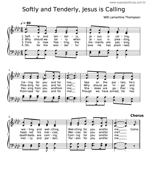 Partitura da música Softly And Tenderly, Jesus Is Calling