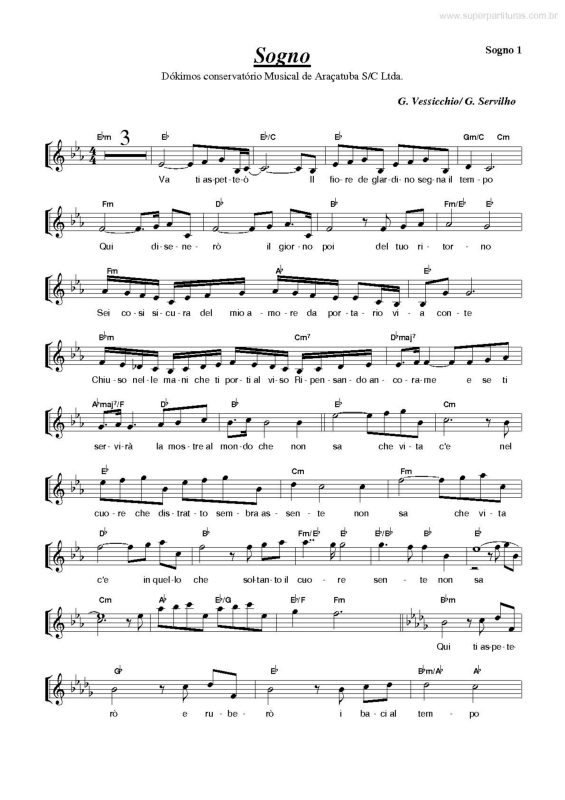 Partitura da música Sogno