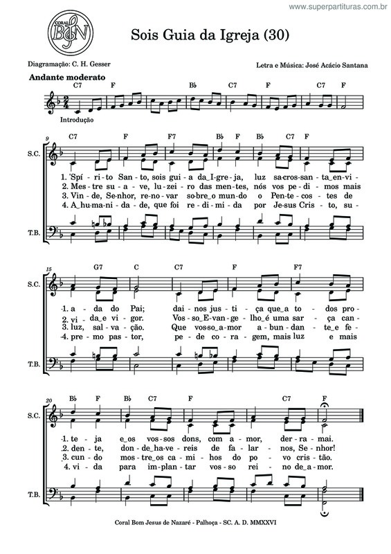 Partitura da música Sois Guia Da Igreja