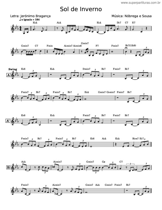 Partitura da música Sol De Inverno – Nóbrega E Sousa