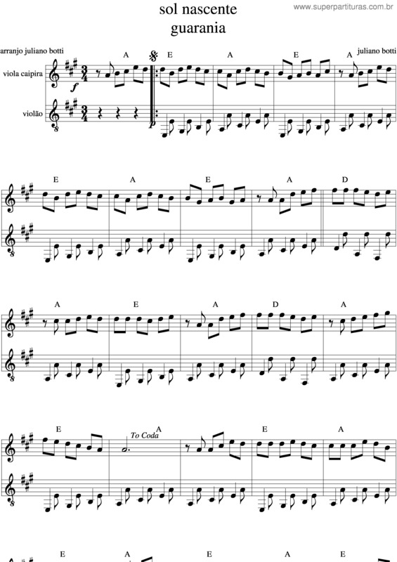 Partitura da música Sol Nascente