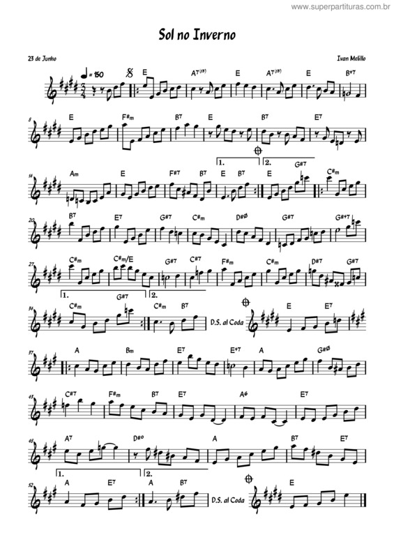 Partitura da música Sol No Inverno