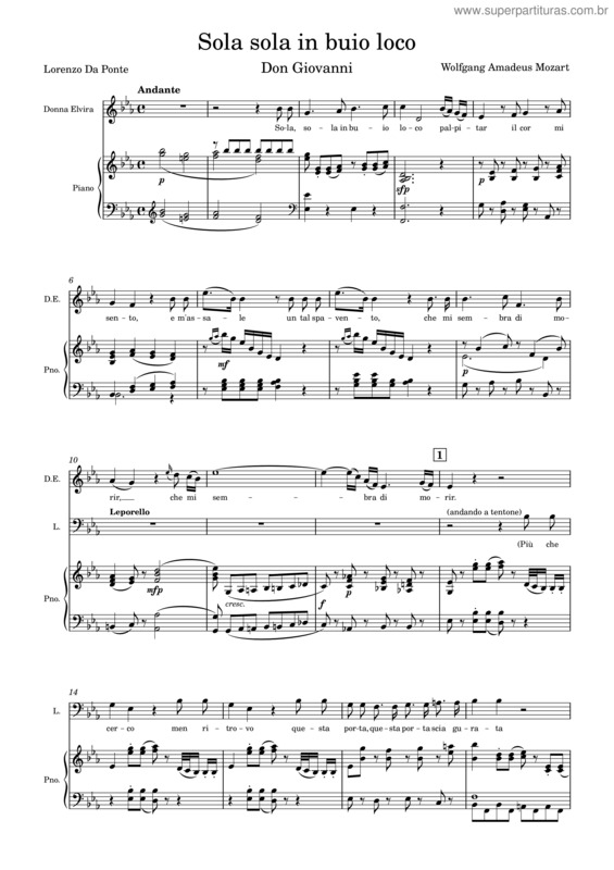 Partitura da música Sola, Sola, In Buio Loco