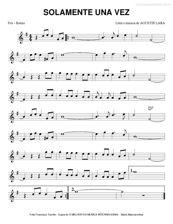 Partitura da música Solamente Una Vez