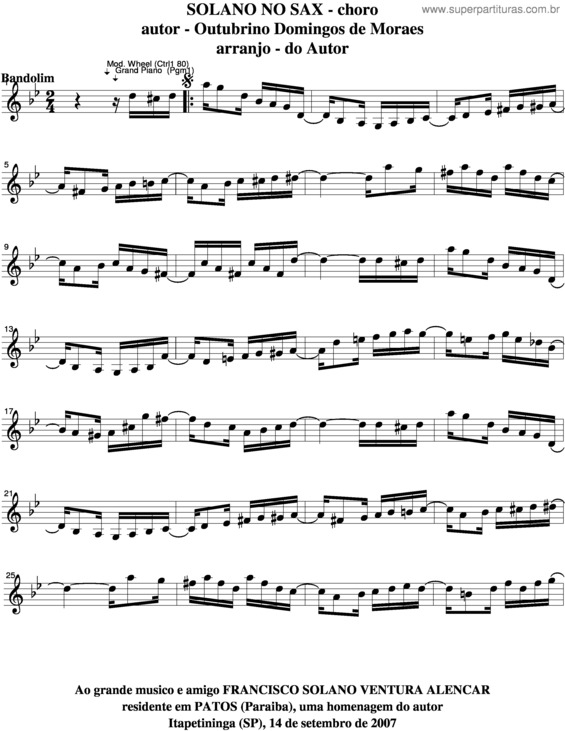 Partitura da música Solano No Sax v.5