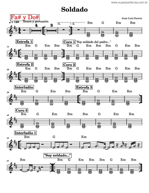 Partitura da música Soldado –Piano