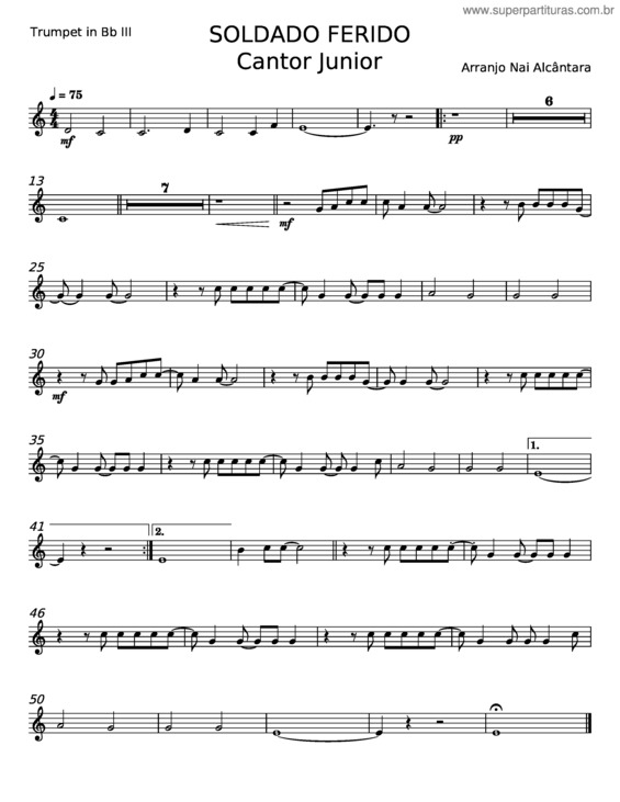 Partitura da música Soldado Ferido – Cantor Júnior v.2