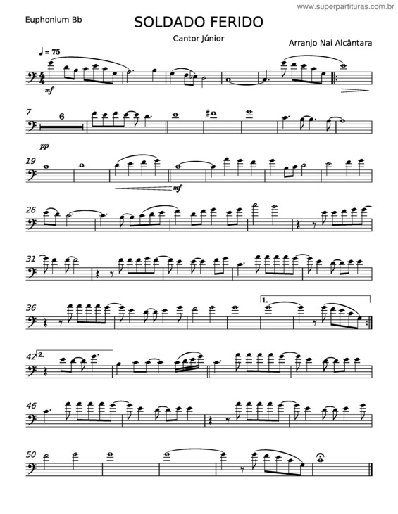 Partitura da música Soldado Ferido – Cantor Júnior v.3