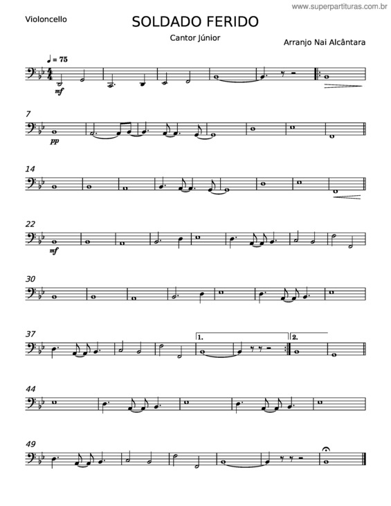 Partitura da música Soldado Ferido – Cantor Júnior v.4