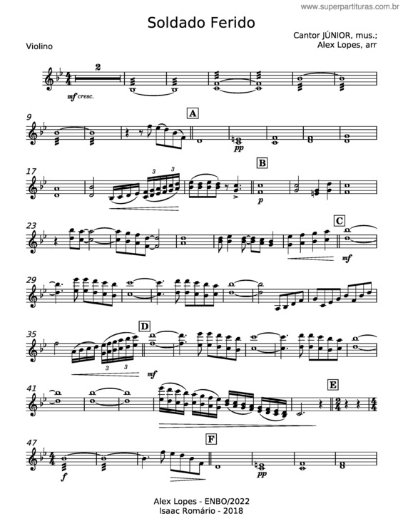 Partitura da música Soldado Ferido – Cantor Júnior v.6
