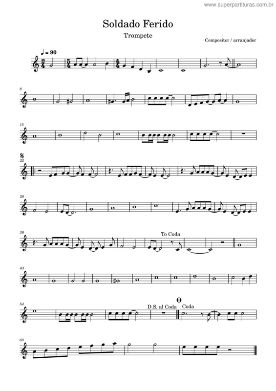 Partitura da música Soldado Ferido – Trompete v.2