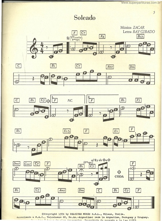 Partitura da música Soleado v.3