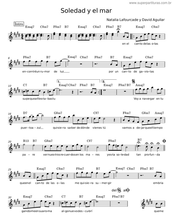 Partitura da música Soledad Y El Mar – Natalia Lafourcade