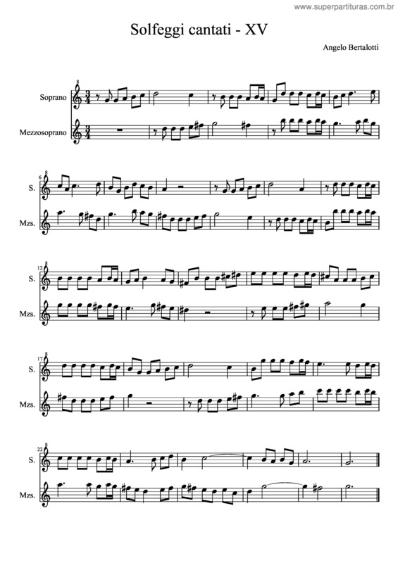 Partitura da música Solfeggi cantati, XV