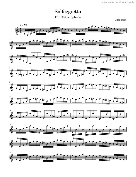 Partitura da música Solfeggietto For Baritone Saxophone – Carl Philipp Emanuel Bach