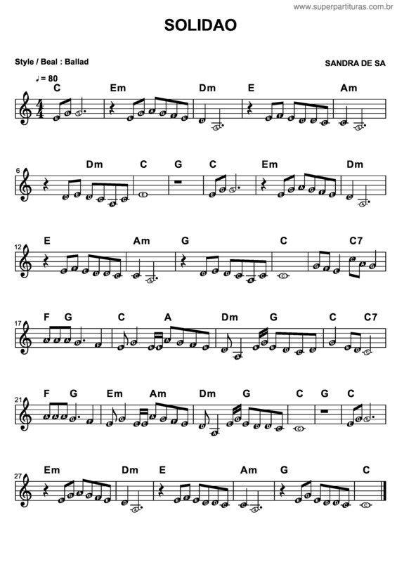 Partitura da música Solidão v.12