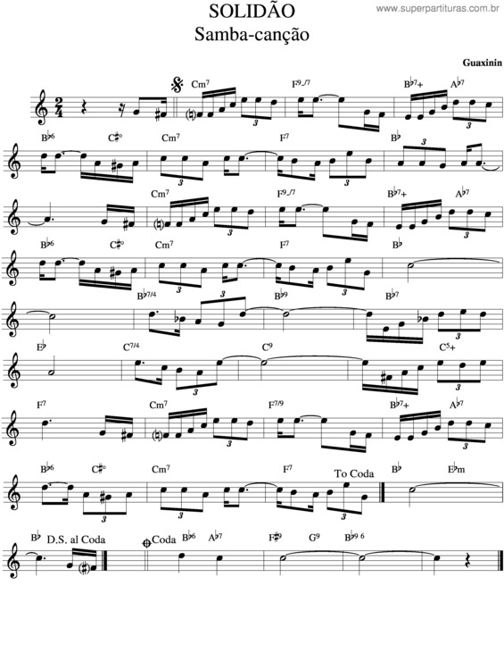 Partitura da música Solidão