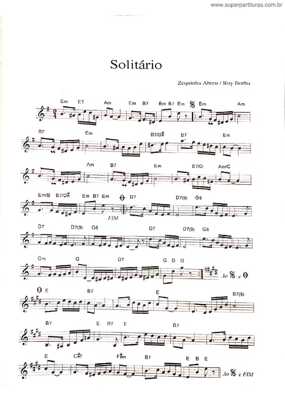 Partitura da música Solitário