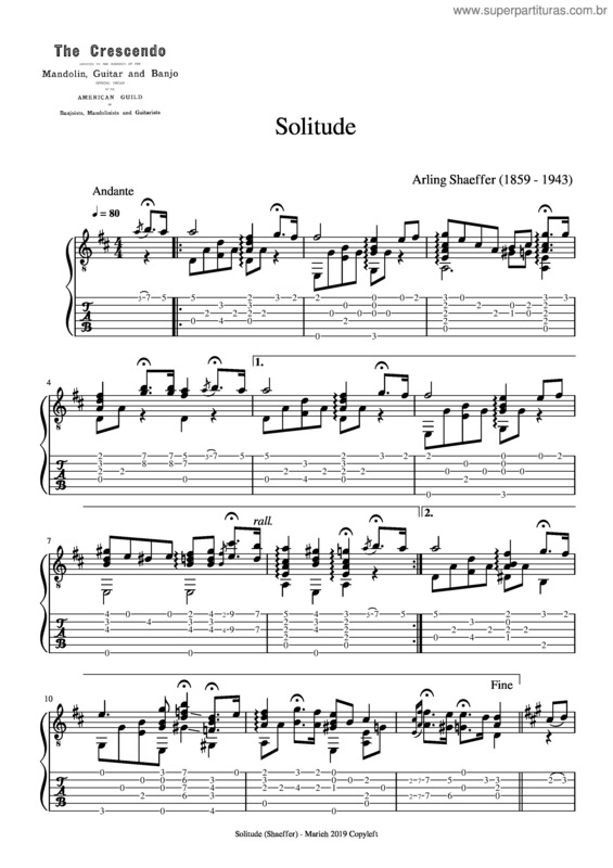 Partitura da música Solitude – Arling Shaeffer v.2