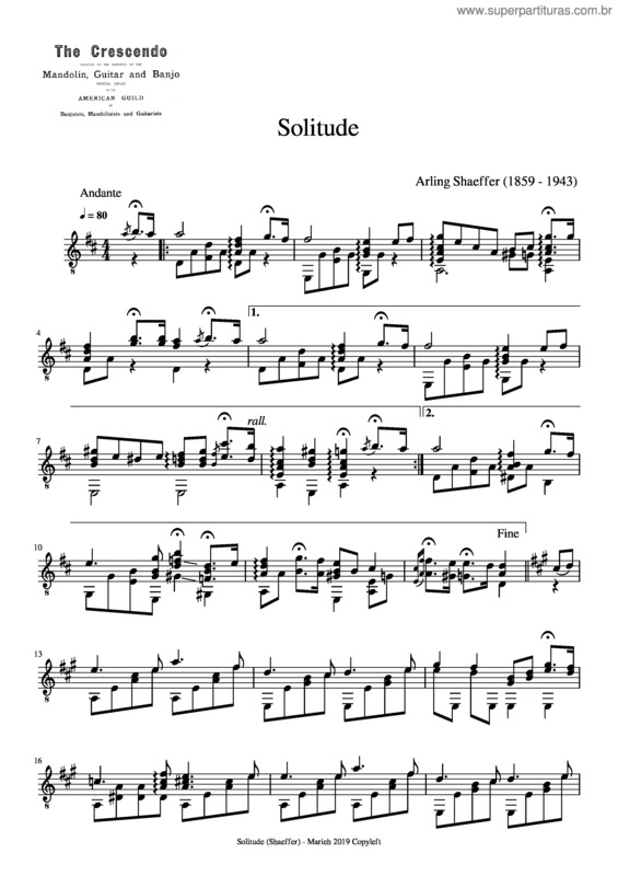 Partitura da música Solitude – Arling Shaeffer