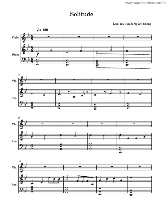 Partitura da música Solitude – By Lam You Jun & Ng Zhi Cheng
