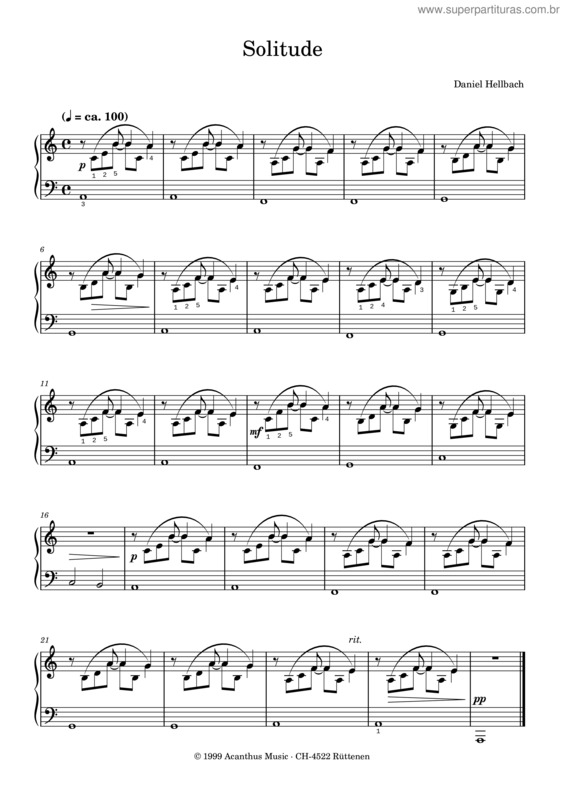 Partitura da música Solitude – Daniel Hellbach
