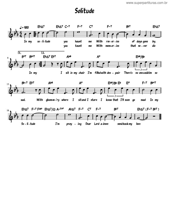Partitura da música Solitude – Duke Ellington v.3