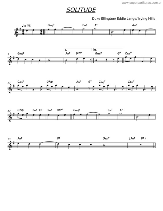 Partitura da música Solitude – Duke Ellington v.4