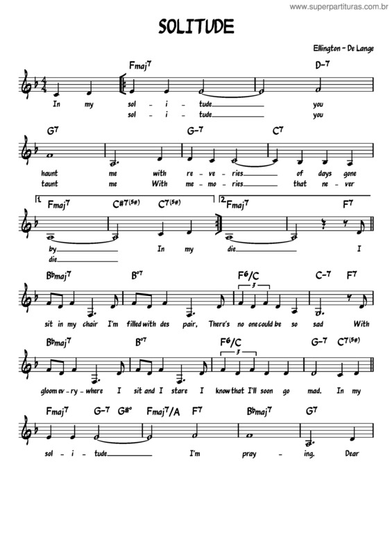 Partitura da música Solitude – Duke Ellington