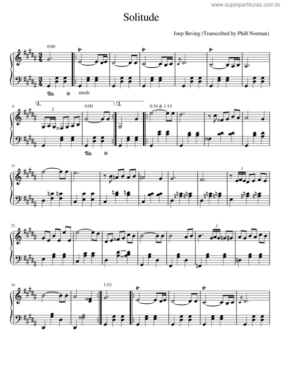 Partitura da música Solitude – Joep Beving Solitude