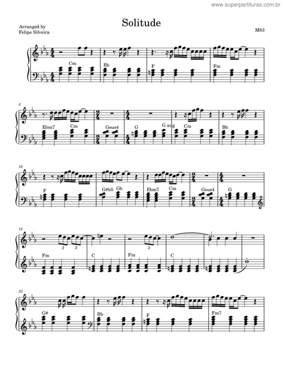 Partitura da música Solitude – M83