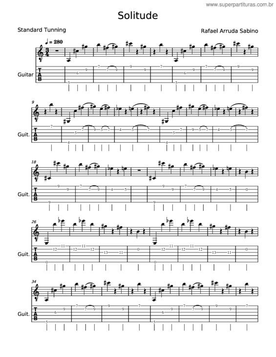 Partitura da música Solitude – Rafael Arruda Sabino