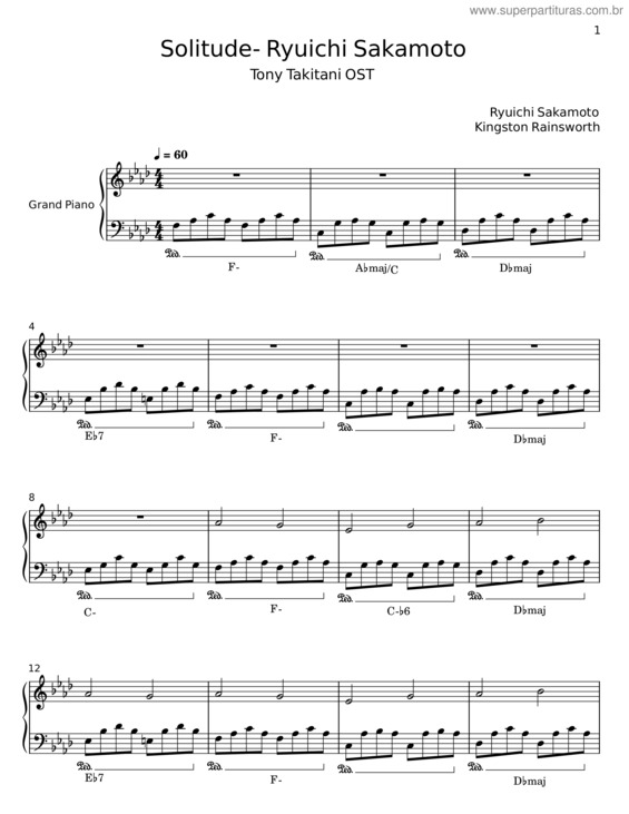 Partitura da música Solitude – Ryuichi Sakamoto
