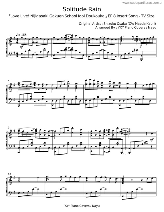 Partitura da música Solitude Rain – Shizuku Osaka;Maeda Kaori